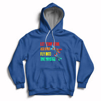 Mystic dragonflies hoodie in royal blue with colorful text graphic and front pouch