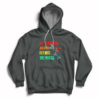Mystic dragonflies hoodie in dark gray with colorful text graphic and front pouch
