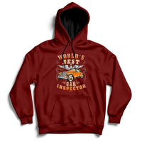 Maroon car inspector hoodie with kangaroo pocket and chest graphic