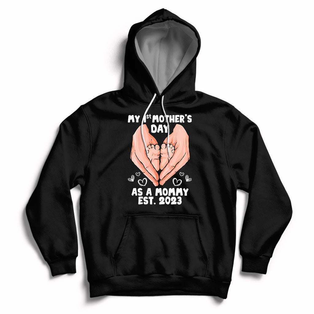 My First Mother's Day As a Mommy Cute Pregnancy Announcement Mother's Hands Baby's Feet Hoodie - Wonder Print Shop