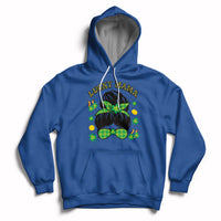 Royal blue hoodie with Lucky Mama shamrock graphic, hood drawstrings, front pocket