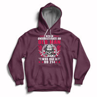 Maroon pullover hoodie with front skull soldier graphic and kangaroo pocket