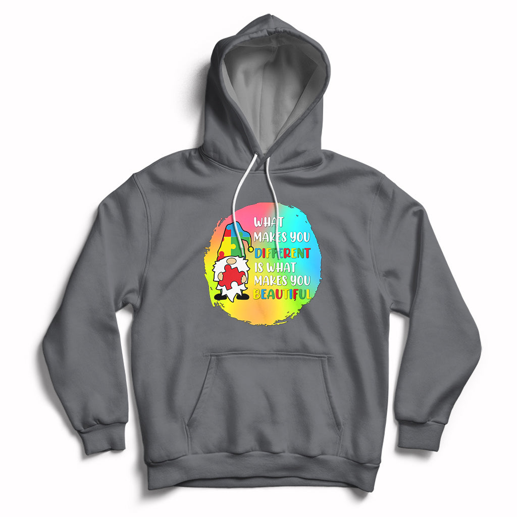 Charcoal autism support hoodie with gnome graphic and front kangaroo pocket