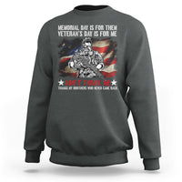 Dark heather crewneck sweatshirt with patriotic soldier graphic and “Don’t Thank Me” text