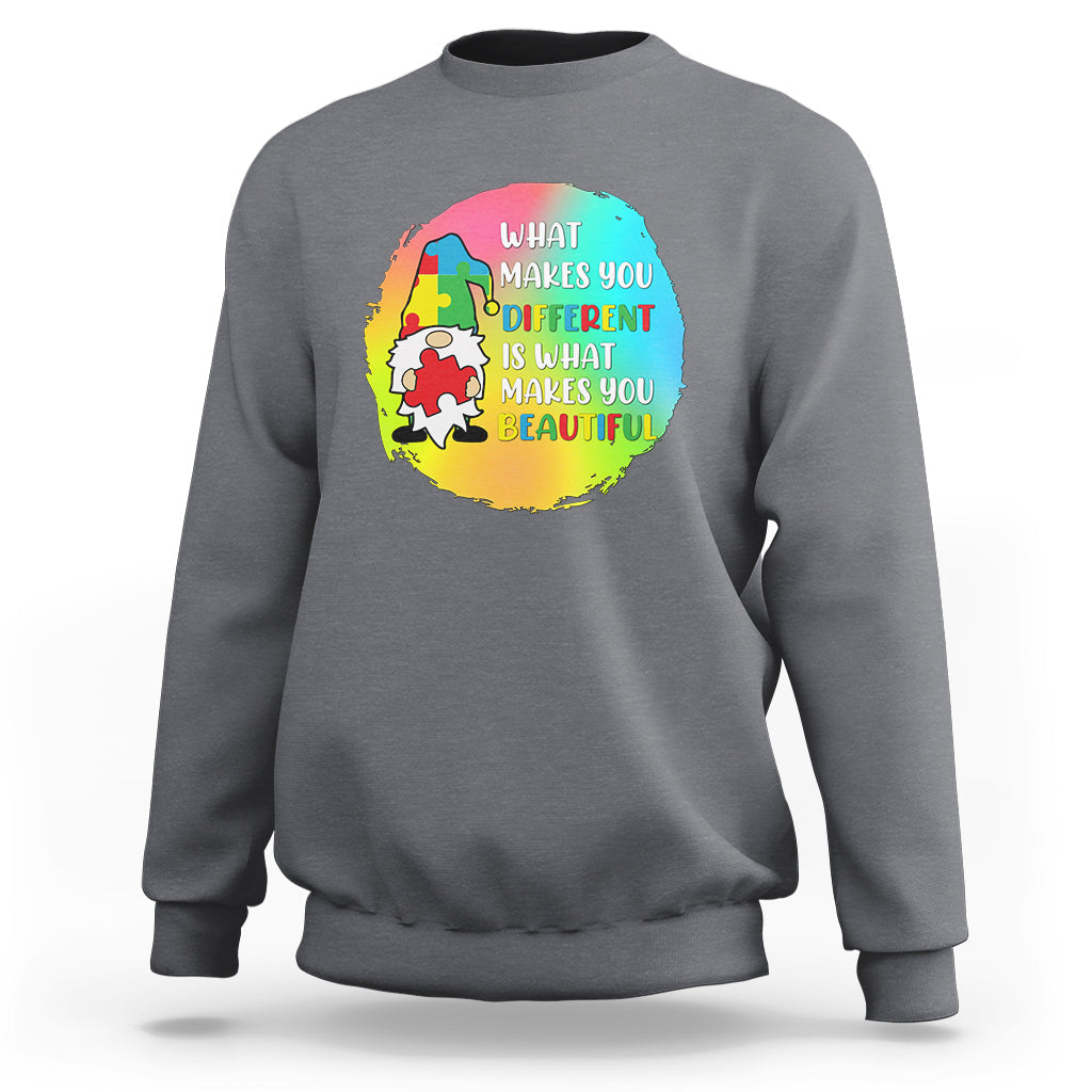 What Makes You Different Is Beautiful Gnome Autism Support Sweatshirt - Wonder Print Shop