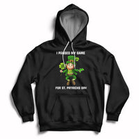 Black game-themed St. Patrick's Day hoodie with hood, drawstrings, and front pouch pocket