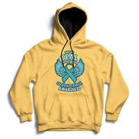 Gold cervical cancer awareness hoodie with teal “I wear Teal for My Mom” graphic