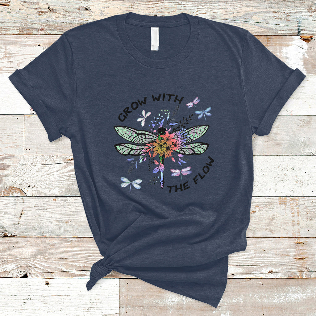 Grow With The Flow Mystical Floral Dragonfly Transformation Embrace Change T-Shirt - Wonder Print Shop