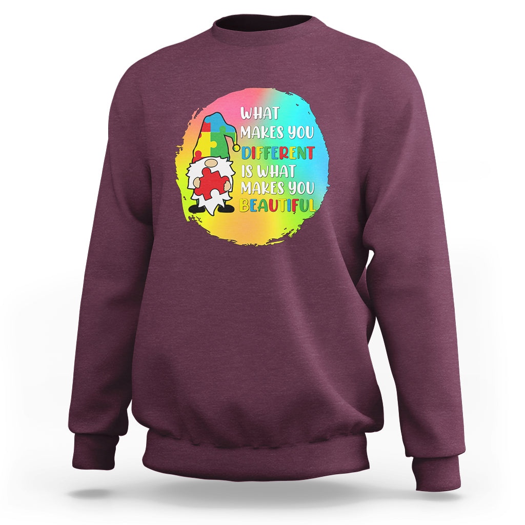 What Makes You Different Is Beautiful Gnome Autism Support Sweatshirt - Wonder Print Shop