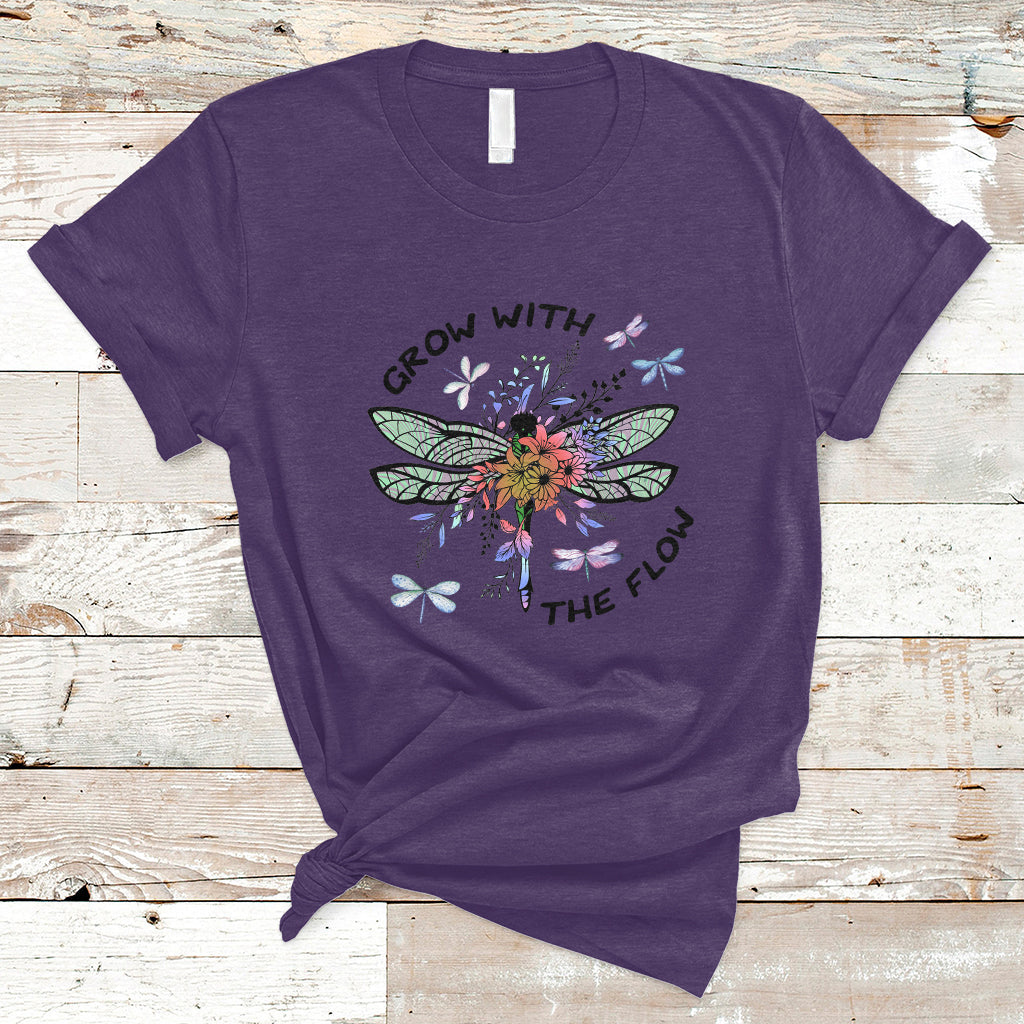 Grow With The Flow Mystical Floral Dragonfly Transformation Embrace Change T-Shirt - Wonder Print Shop