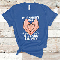 My First Mother's Day As a Mommy Cute Pregnancy Announcement Mother's Hands Baby's Feet T Shirt - Wonder Print Shop