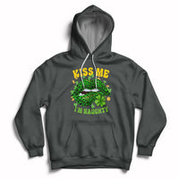 Dark gray hoodie with shamrock leopard-lips graphic, “KISS ME” and “I’M NAUGHTY” on front