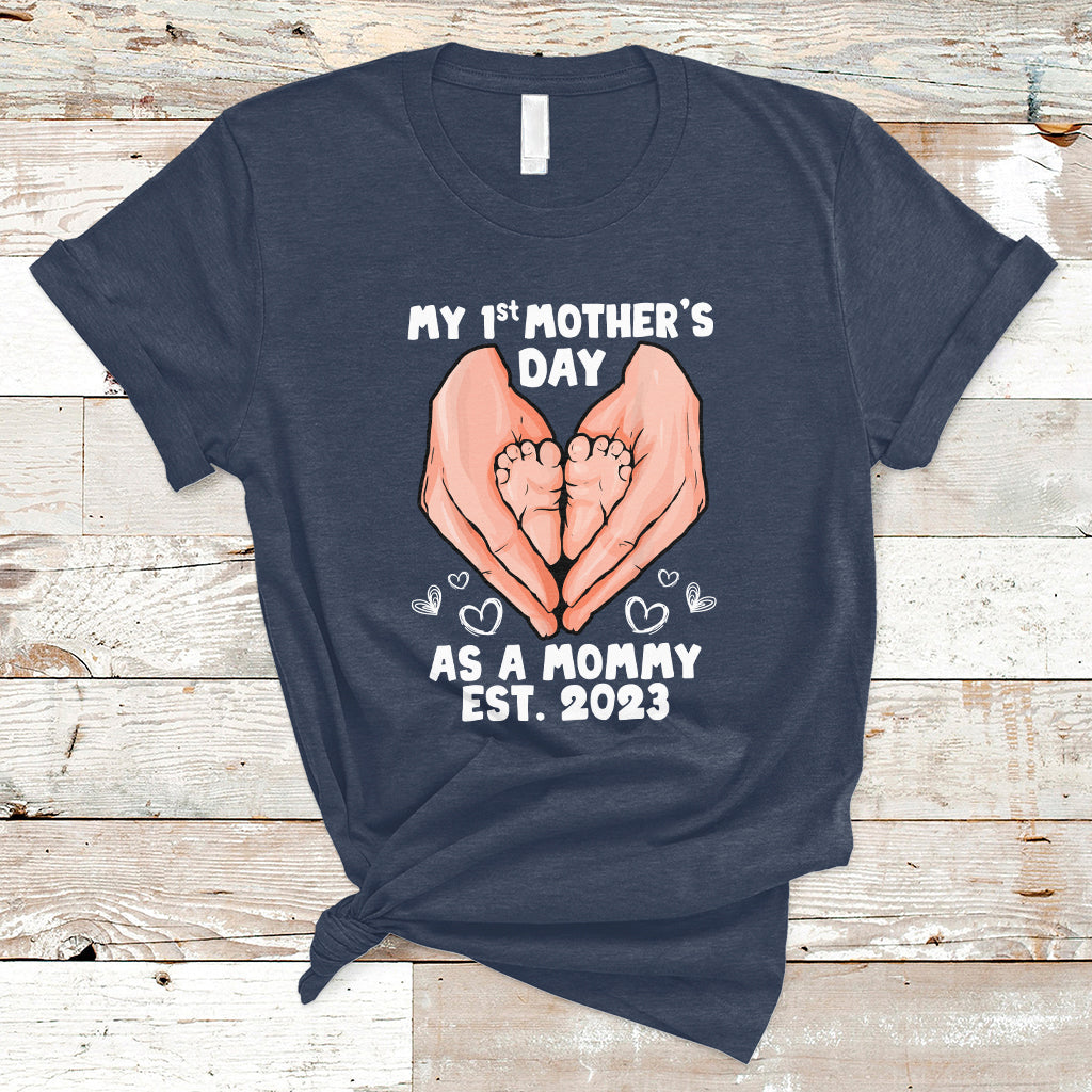 My First Mother's Day As a Mommy Cute Pregnancy Announcement Mother's Hands Baby's Feet T Shirt - Wonder Print Shop