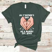 My First Mother's Day As a Mommy Cute Pregnancy Announcement Mother's Hands Baby's Feet T Shirt - Wonder Print Shop