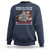 Navy crewneck sweatshirt with patriotic soldier graphic and “Don’t Thank Me” text