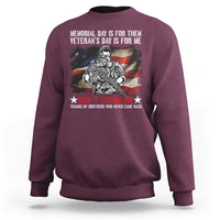 Maroon crewneck sweatshirt with patriotic soldier graphic and “Don’t Thank Me” text