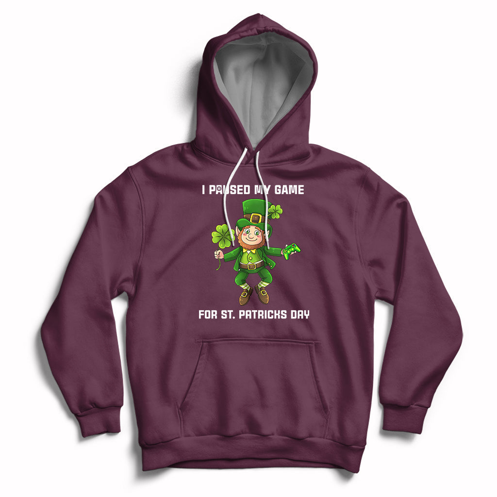 Maroon game-themed St. Patrick's Day hoodie with hood, drawstrings, and front pouch pocket