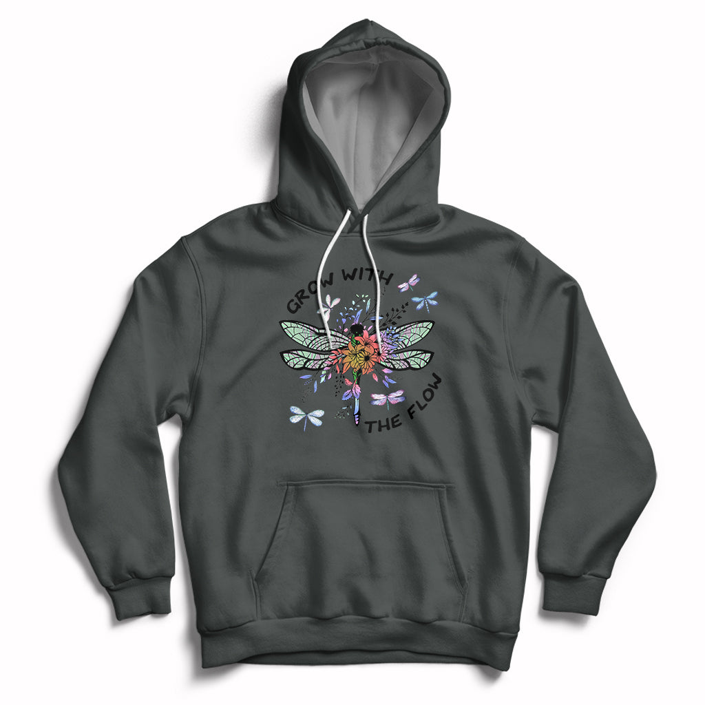 Grow With The Flow Mystical Floral Dragonfly Transformation Embrace Change Hoodie - Wonder Print Shop