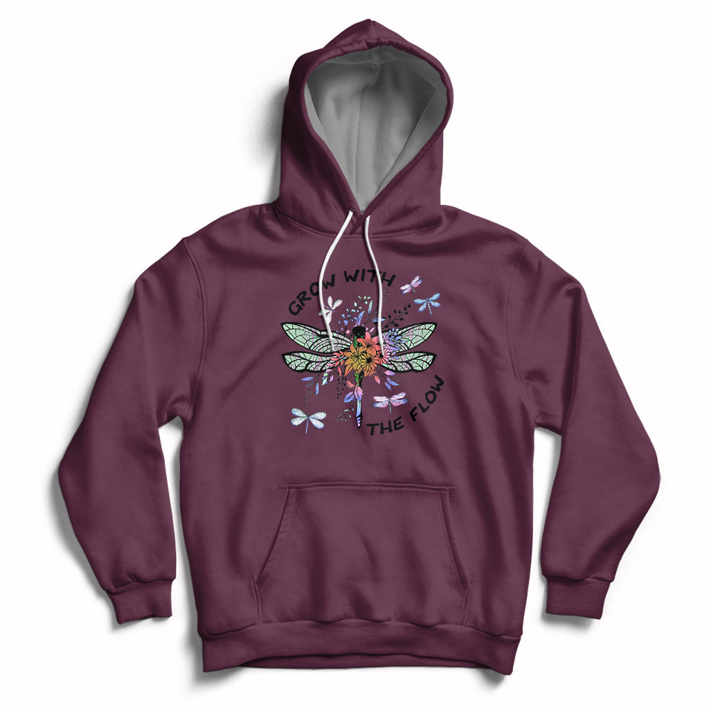 Grow With The Flow Mystical Floral Dragonfly Transformation Embrace Change Hoodie - Wonder Print Shop