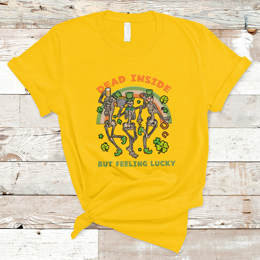 Dead Inside But Feeling Lucky Skeleton St Patrick's Day Beer T-Shirt - Wonder Print Shop