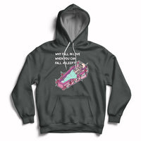 Charcoal skeleton cartoon graphic hoodie with front pocket and pullover hood.