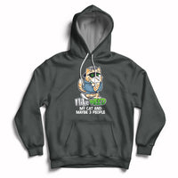 Dark gray cat graphic hoodie with drawstring hood and front kangaroo pocket