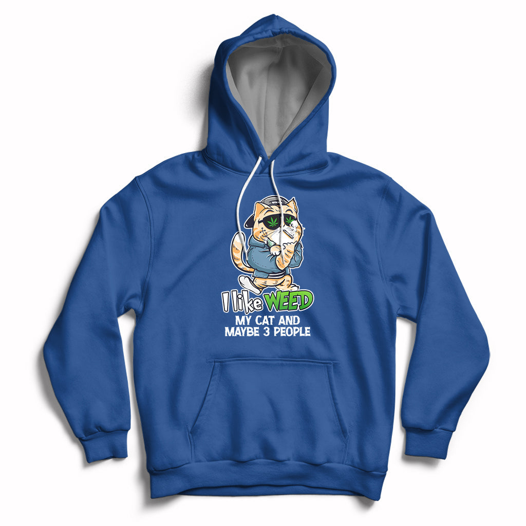 Royal blue cat graphic hoodie with drawstring hood and front kangaroo pocket