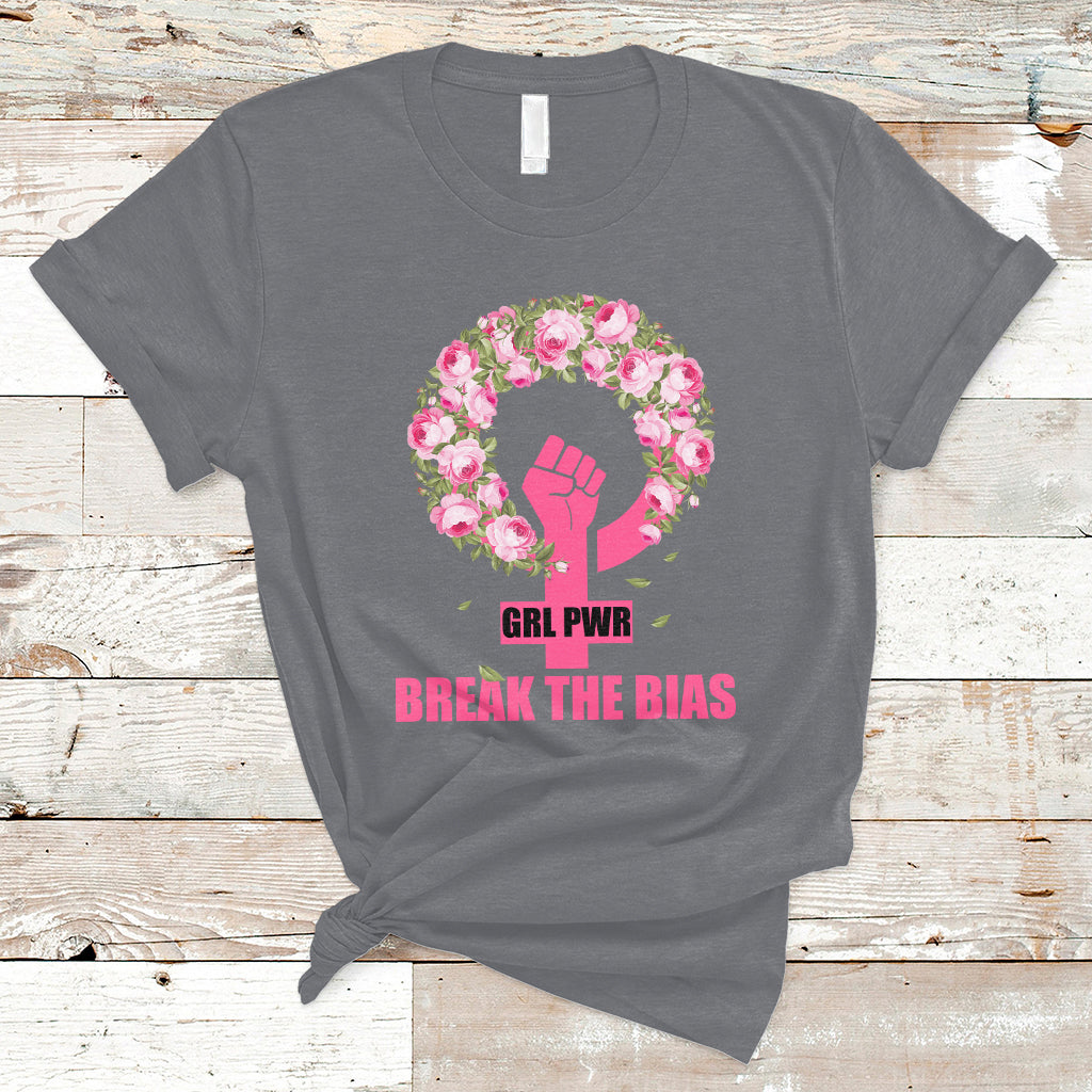 Grl Pwr Break The Bia Floral Raised Fist Feminist Womens Day T-Shirt - Wonder Print Shop