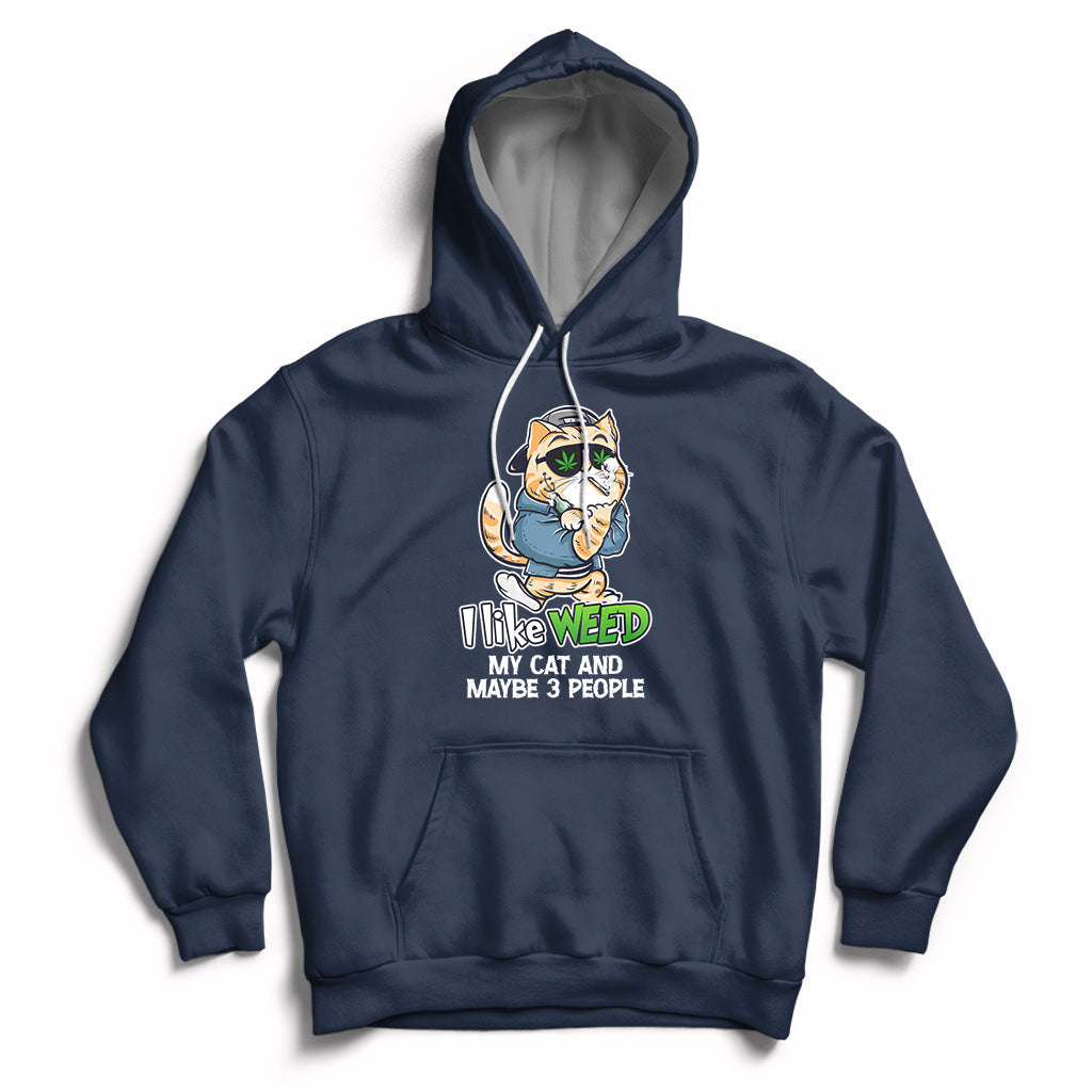 Navy cat graphic hoodie with drawstring hood and front kangaroo pocket