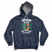Navy pullover hoodie with front graphic and kangaroo pocket, drawstring hood