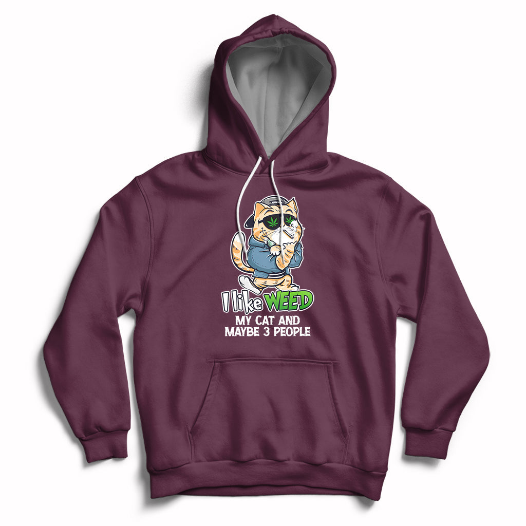Maroon cat graphic hoodie with drawstring hood and front kangaroo pocket