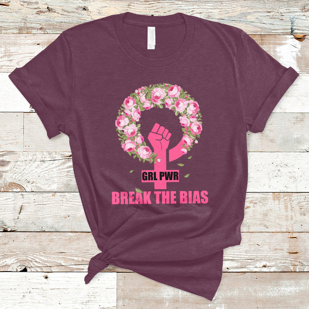 Grl Pwr Break The Bia Floral Raised Fist Feminist Womens Day T-Shirt - Wonder Print Shop