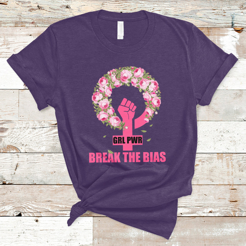 Grl Pwr Break The Bia Floral Raised Fist Feminist Womens Day T-Shirt - Wonder Print Shop