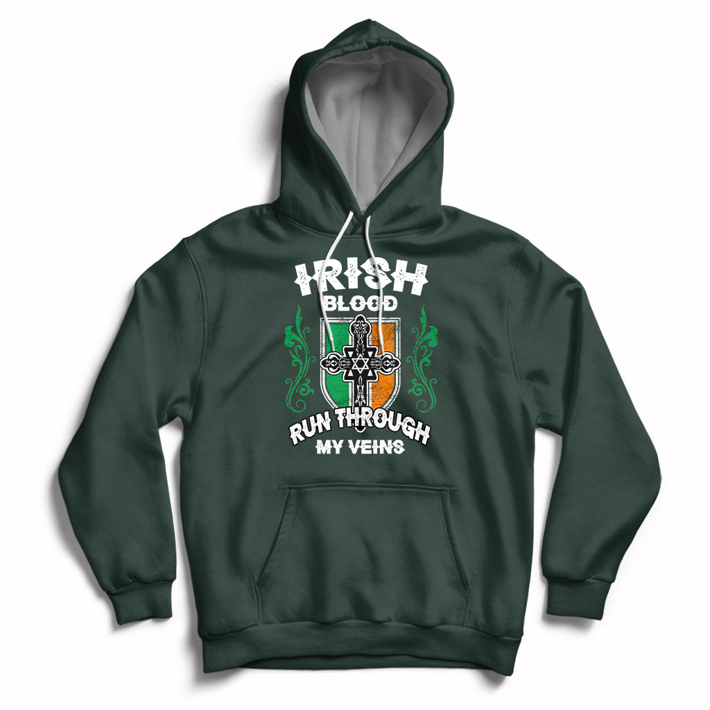 Forest green pullover hoodie with front graphic and kangaroo pocket, drawstring hood