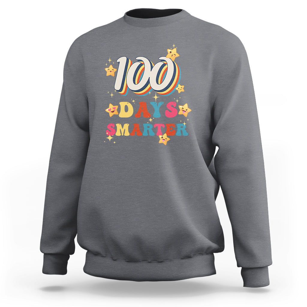 Adult crewneck sweatshirt in medium gray with “100 Days Smarter” graphic stars