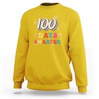 Adult crewneck sweatshirt in yellow with “100 Days Smarter” graphic stars