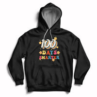 Black pullover hoodie with front pocket and “100 Days Smarter” graphic with stars
