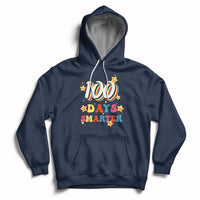 Navy pullover hoodie with front pocket and “100 Days Smarter” graphic on chest