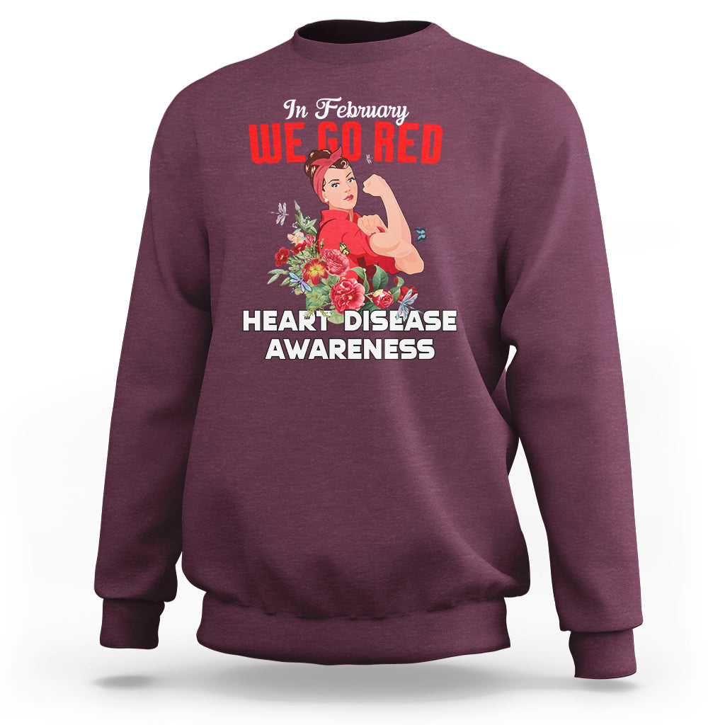 In February We Go Red American Heart Disease Awareness Sweatshirt - Wonder Print Shop