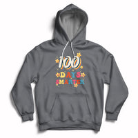 Dark gray pullover hoodie with front pocket and colorful “100 Days Smarter” print