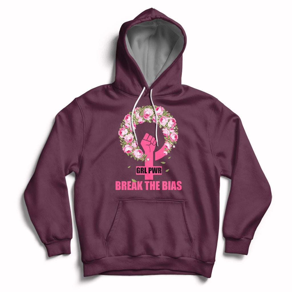 Grl Pwr Break The Bia Floral Raised Fist Feminist Womens Day Hoodie - Wonder Print Shop