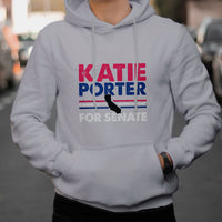 Light gray hoodie with hood, front pouch, and "KATIE PORTER FOR SENATE" graphic