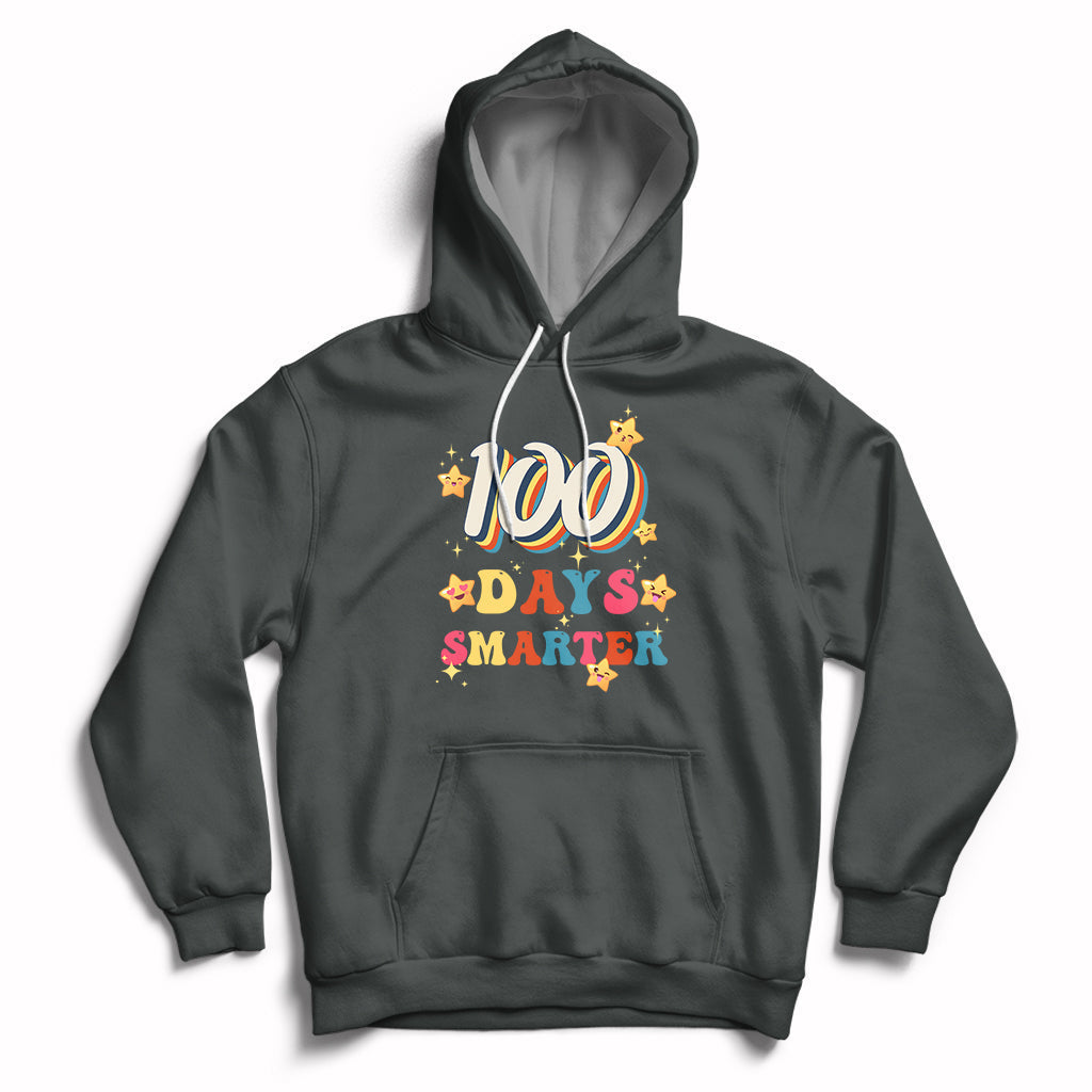 Charcoal heather pullover hoodie with front pocket and “100 Days Smarter” graphic