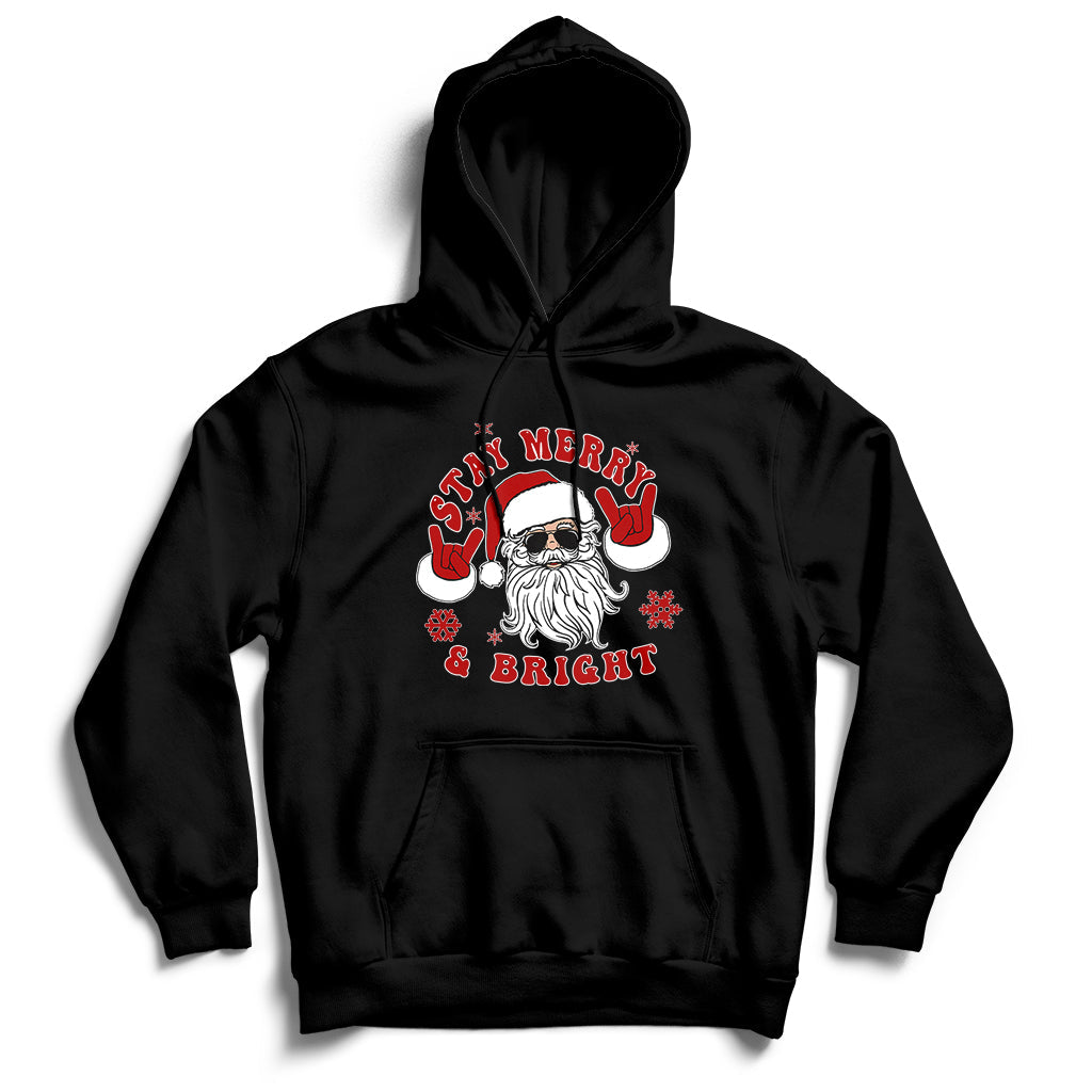 Retro Groovy Stay Merry Bright Christmas Cute Santa Claus Hoodie - Wonder Print Shop