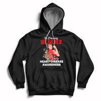 Black pullover hoodie with red "Go Red" graphic and "Heart Disease Awareness" text