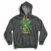Dark charcoal St. Patrick's Day hoodie with hood, kangaroo pocket, dabbing leprechaun graphic