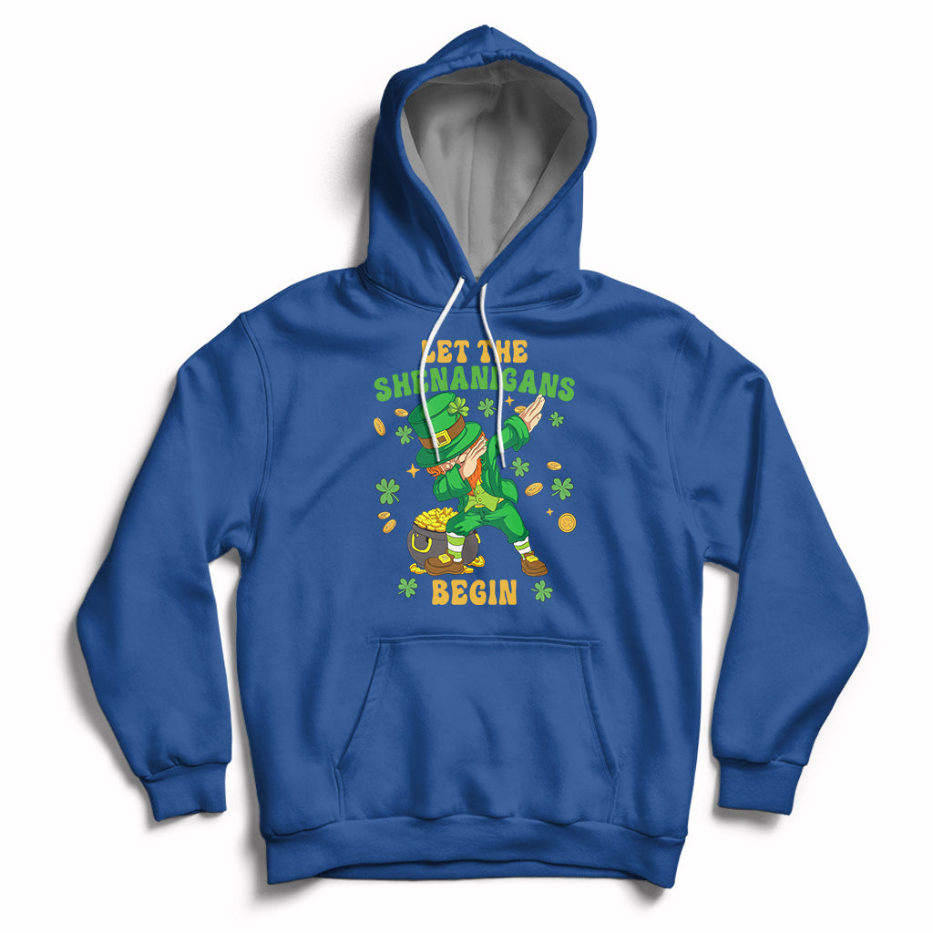 Royal blue St. Patrick's Day hoodie with hood, kangaroo pocket, dabbing leprechaun graphic