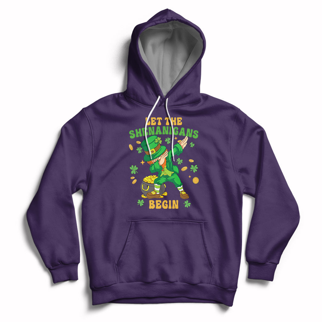 Purple St. Patrick's Day hoodie with hood, kangaroo pocket, dabbing leprechaun graphic
