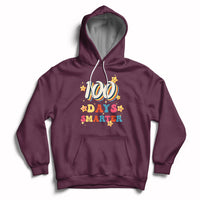 Purple pullover hoodie with front pocket and “100 Days Smarter” star graphic