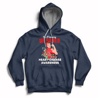 Navy pullover hoodie with red "Go Red" graphic and "Heart Disease Awareness" text